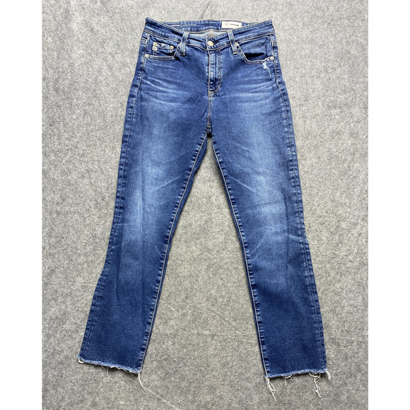 AG Mari Crop Jeans Womens 27 Blue High Rise Slim Straight Raw Hem Stretch Denim - Picture 2 of 16